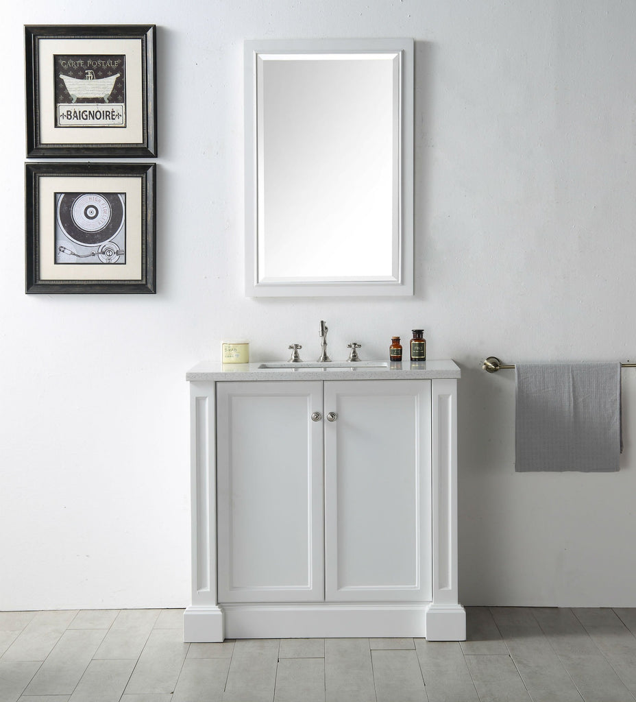 36" WOOD SINK VANITY WITH QUARTZ TOP-NO FAUCET IN WHITE WH7236-W