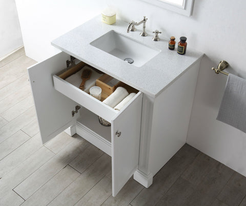 Image of 36" WOOD SINK VANITY WITH QUARTZ TOP-NO FAUCET IN WHITE WH7236-W
