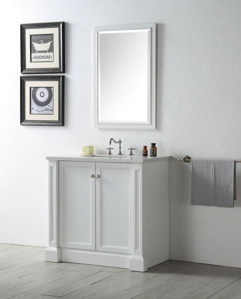 36" WOOD SINK VANITY WITH QUARTZ TOP-NO FAUCET IN WHITE WH7236-W