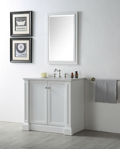 Image of 36" WOOD SINK VANITY WITH QUARTZ TOP-NO FAUCET IN WHITE WH7236-W