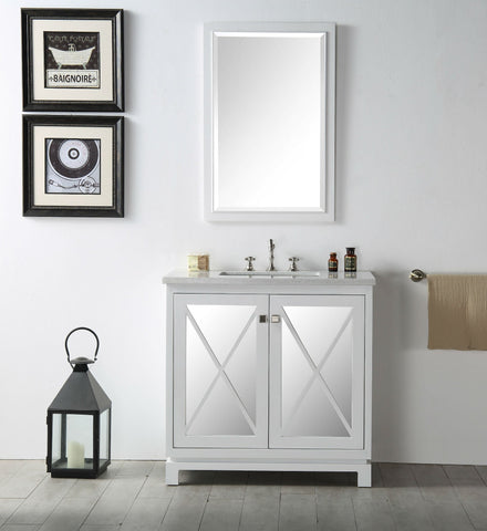 Image of 36" WOOD SINK VANITY WITH QUARTZ TOP-NO FAUCET IN WHITE WH7436-W