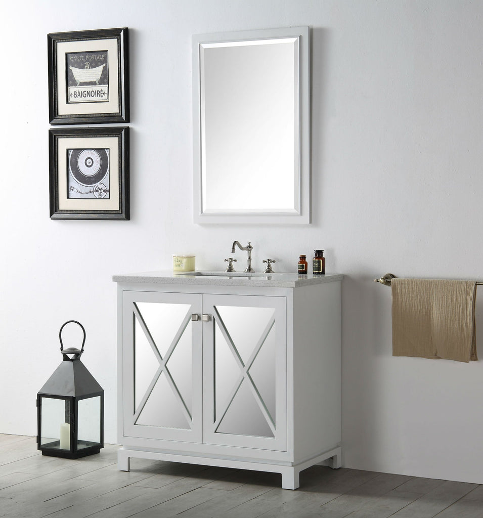 36" WOOD SINK VANITY WITH QUARTZ TOP-NO FAUCET IN WHITE WH7436-W