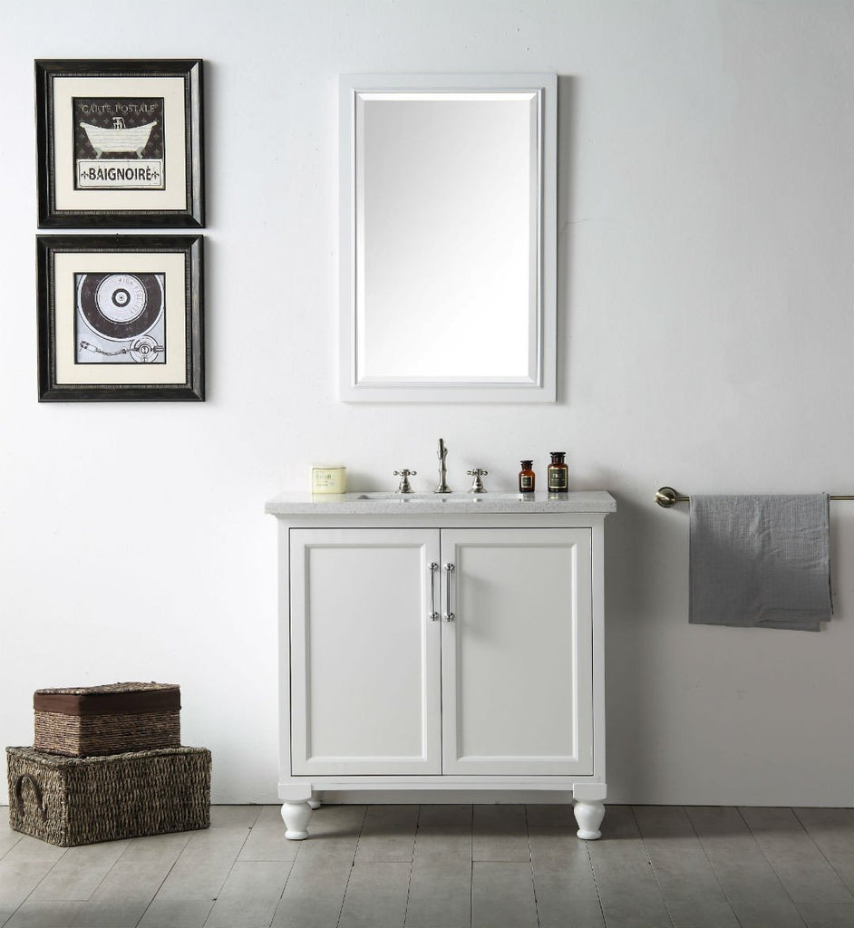 36" WOOD SINK VANITY WITH QUARTZ TOP-NO FAUCET IN WHITE