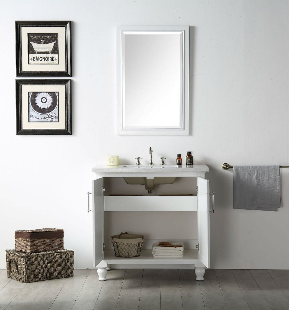 36" WOOD SINK VANITY WITH QUARTZ TOP-NO FAUCET IN WHITE WH7536-W