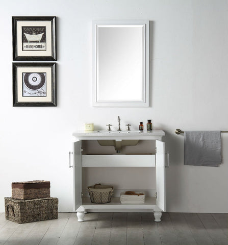 Image of 36" WOOD SINK VANITY WITH QUARTZ TOP-NO FAUCET IN WHITE WH7536-W