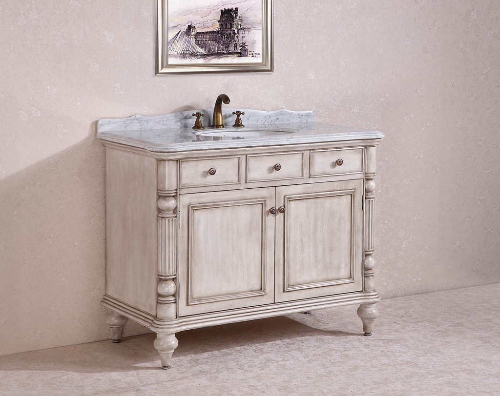 47" SOLID WOOD SINK VANITY WITH MARBLE TOP-NO FAUCET WH2747-WHITE