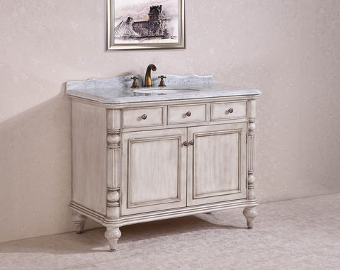 Image of 47" SOLID WOOD SINK VANITY WITH MARBLE TOP-NO FAUCET WH2747-WHITE