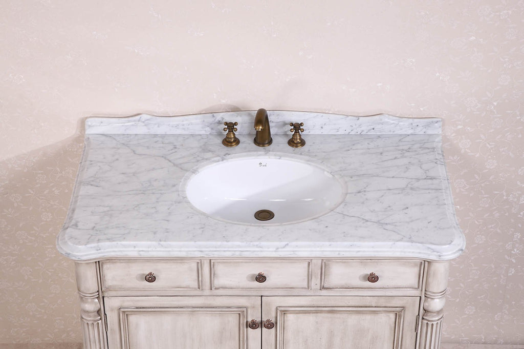 47" SOLID WOOD SINK VANITY WITH MARBLE TOP-NO FAUCET WH2747-WHITE