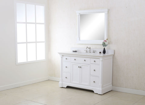 Image of 48" ANTIQUE COFFEE SINK VANITY WITH CARRARA WHITE TOP AND MATCHING BACKSPLASH WITHOUT FAUCET WLF6036-48"