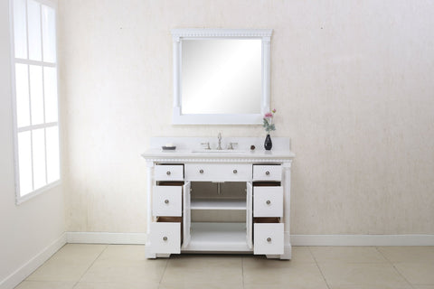 Image of 48" ANTIQUE COFFEE SINK VANITY WITH CARRARA WHITE TOP AND MATCHING BACKSPLASH WITHOUT FAUCET WLF6036-48"