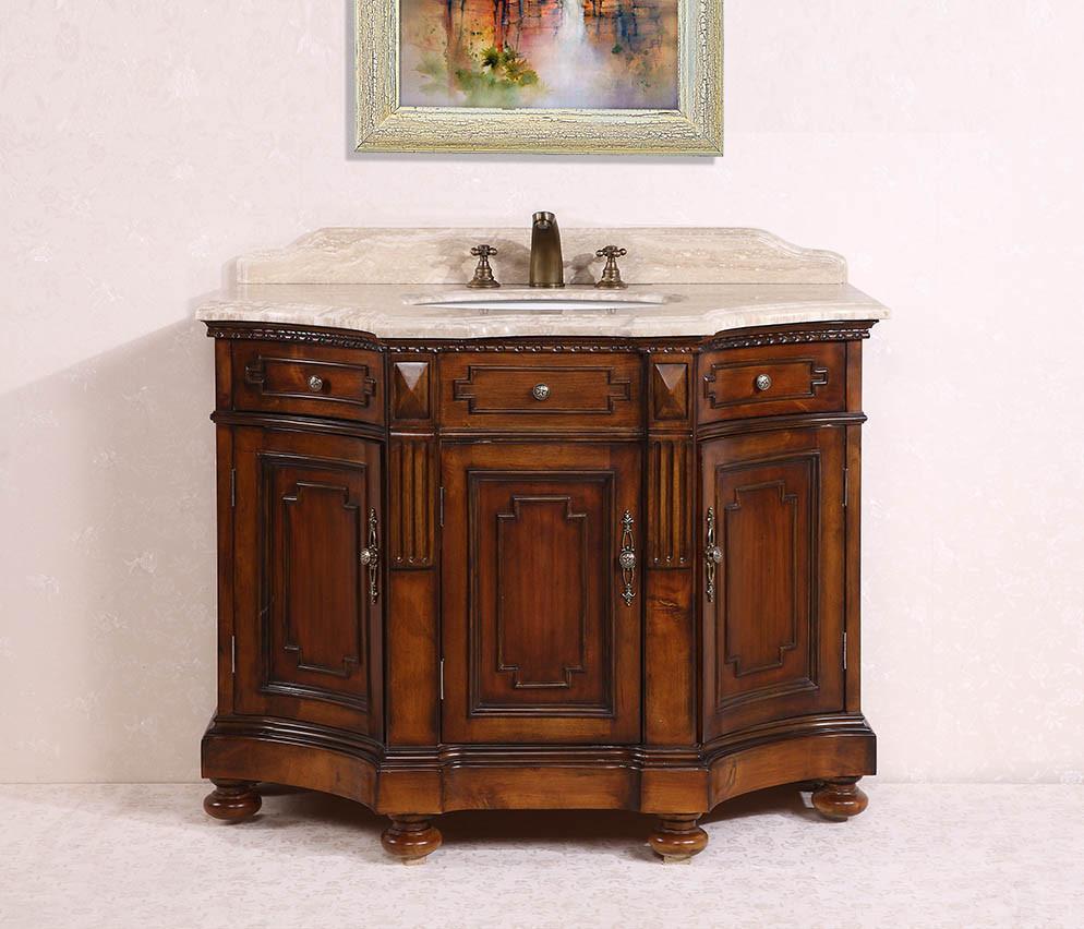 48" SOLID WOOD SINK VANITY WITH TRAVERTINE-NO FAUCET AND BACKSPLASH WH2048