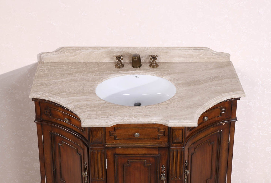 48" SOLID WOOD SINK VANITY WITH TRAVERTINE-NO FAUCET AND BACKSPLASH WH2048