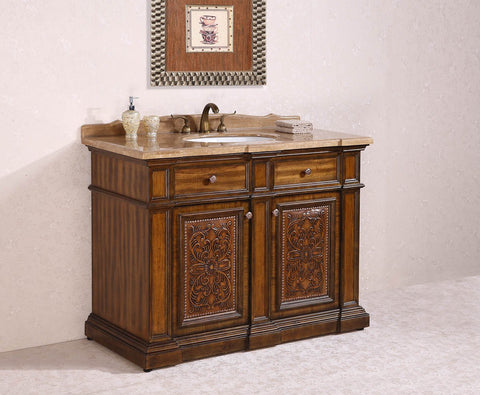 Image of 48" SOLID WOOD SINK VANITY WITH TRAVERTINE-NO FAUCET AND BACKSPLASH WH2448