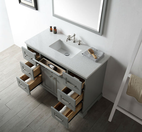 Image of 48" WOOD SINK VANITY WITH QUARTZ OP-NO FAUCET IN COOL GREY WH7648-CG