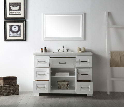 Image of 48" WOOD SINK VANITY WITH QUARTZ OP-NO FAUCET IN WHITE WH7648-W