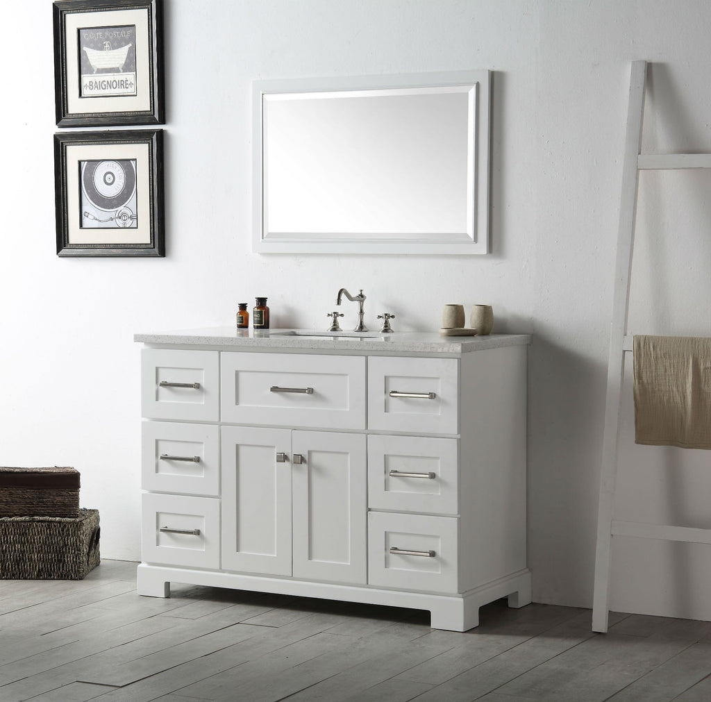 48" WOOD SINK VANITY WITH QUARTZ OP-NO FAUCET IN WHITE WH7648-W