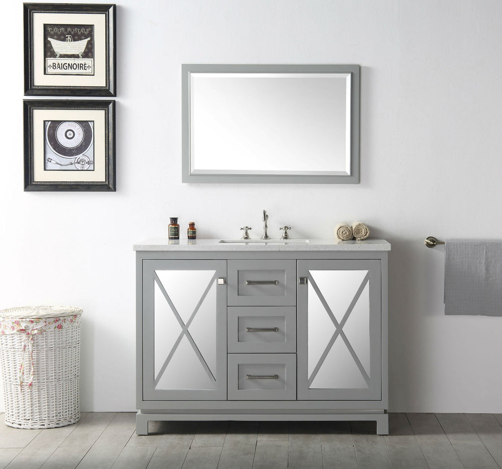 48" WOOD SINK VANITY WITH QUARTZ TOP-NO FAUCET IN COOL GREY WH7448-CG
