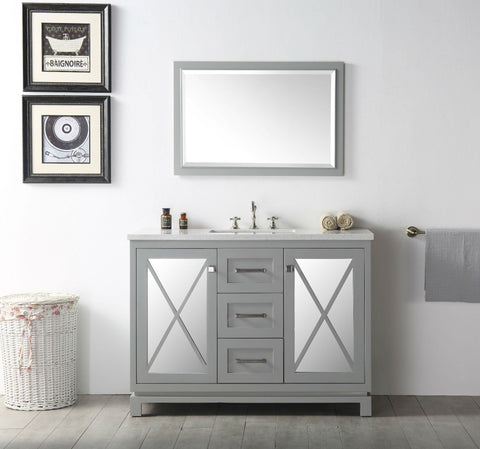 Image of 48" WOOD SINK VANITY WITH QUARTZ TOP-NO FAUCET IN COOL GREY WH7448-CG