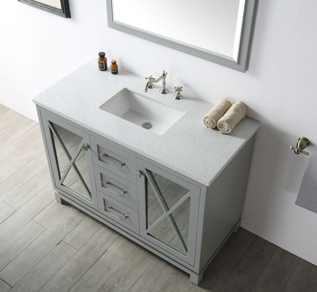48" WOOD SINK VANITY WITH QUARTZ TOP-NO FAUCET IN COOL GREY WH7448-CG