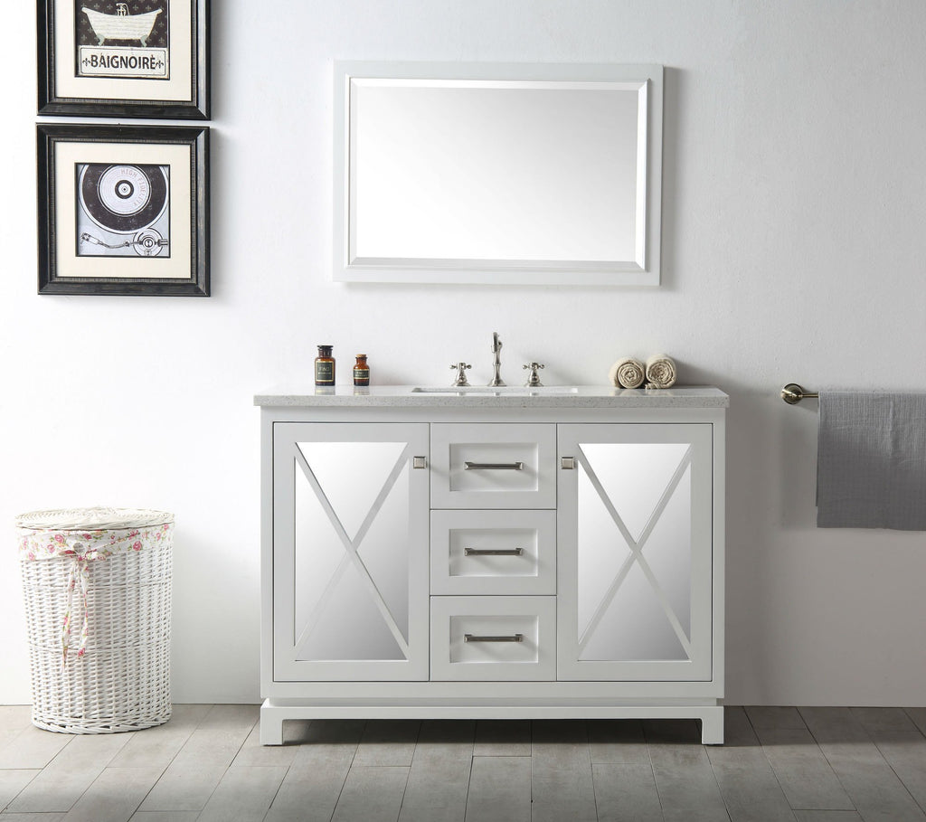 48" WOOD SINK VANITY WITH QUARTZ TOP-NO FAUCET IN WHITE WH7448-W