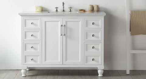 Image of 48" WOOD SINK VANITY WITH QUARTZ TOP-NO FAUCET IN WHITE WH7548-W