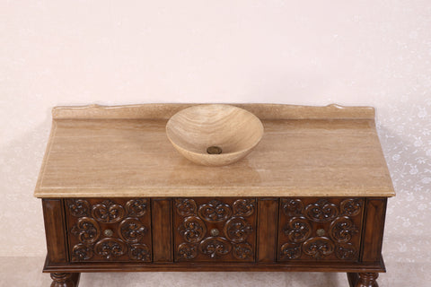 Image of 59" SOLID WOOD SINK VANITY WITH TRAVERTINE TOP AND BOWL-NO FAUCET AND BACKSPLASH WH2259