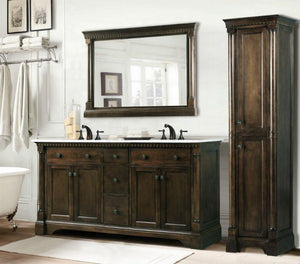 60" ANTIQUE COFFEE SINK VANITY WITH CARRARA WHITE TOP AND MATCHING BACKSPLASH WITHOUT FAUCET WLF6036-60"
