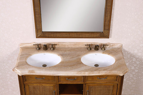 Image of 60" SOLID WOOD SINK VANITY WITH MARBLE-NO FAUCET AND BACKSPLASH WH3660