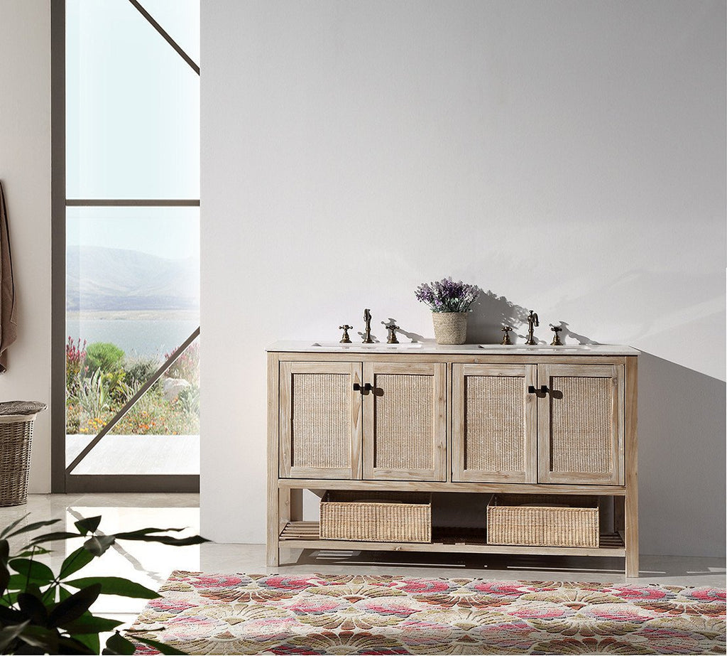60" SOLID WOOD SINK VANITY WITH MARBLE TOP-NO FAUCET WH5160