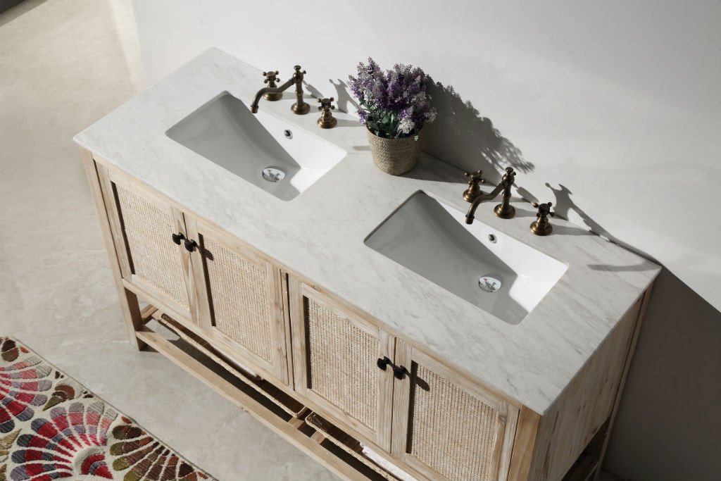 60" SOLID WOOD SINK VANITY WITH MARBLE TOP-NO FAUCET WH5160