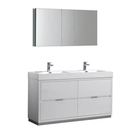 Image of 60" Valencia by Fresca Bathroom Vanity FVN8460WH-D-FFT1030BN