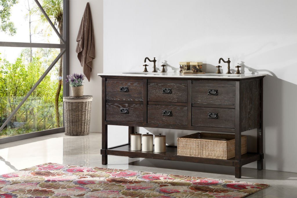 60" WOOD SINK VANITY WITH MARBLE TOP-NO FAUCET WH5260