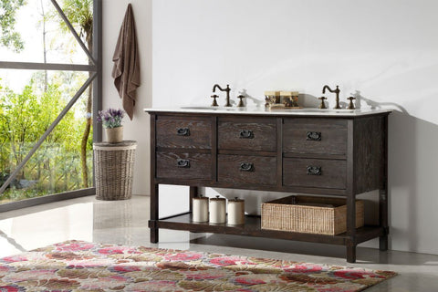 Image of 60" WOOD SINK VANITY WITH MARBLE TOP-NO FAUCET WH5260
