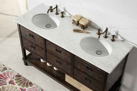 Image of 60" WOOD SINK VANITY WITH MARBLE TOP-NO FAUCET WH5260