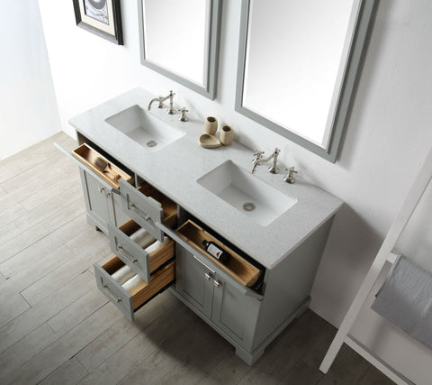 Image of 60" WOOD SINK VANITY WITH QUARTZ OP-NO FAUCET IN COOL GREY WH7660-CG