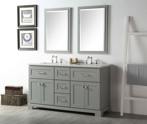Image of 60" WOOD SINK VANITY WITH QUARTZ OP-NO FAUCET IN COOL GREY WH7660-CG