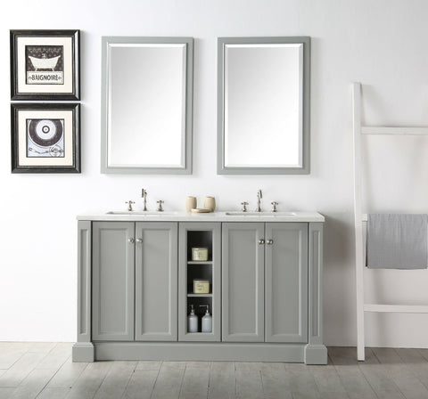 Image of 60" WOOD SINK VANITY WITH QUARTZ TOP-NO FAUCET IN COOL GREY WH7360-CG