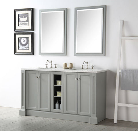 Image of 60" WOOD SINK VANITY WITH QUARTZ TOP-NO FAUCET IN COOL GREY WH7360-CG