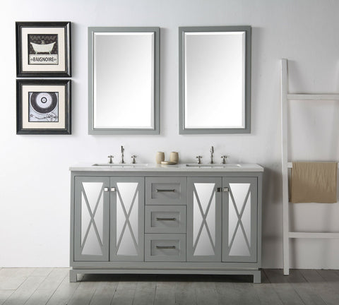 Image of 60" WOOD SINK VANITY WITH QUARTZ TOP-NO FAUCET IN COOL GREY WH7460-CG