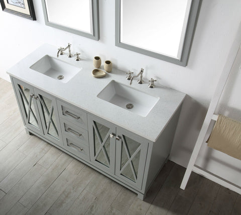 Image of 60" WOOD SINK VANITY WITH QUARTZ TOP-NO FAUCET IN COOL GREY WH7460-CG