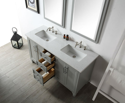 Image of 60" WOOD SINK VANITY WITH QUARTZ TOP-NO FAUCET IN COOL GREY WH7560-CG