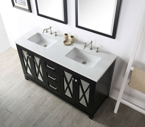 Image of 60" WOOD SINK VANITY WITH QUARTZ TOP-NO FAUCET IN ESPRESSO WH7460-E