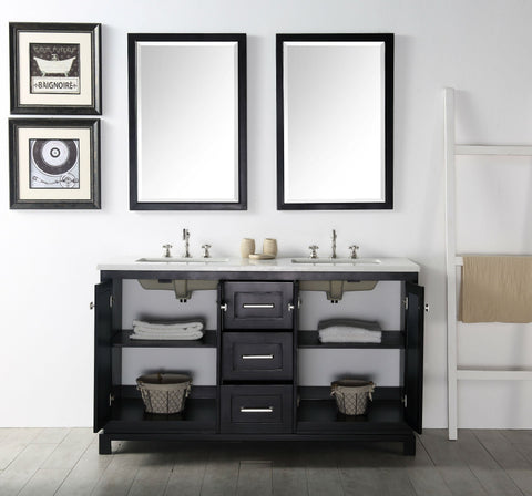 Image of 60" WOOD SINK VANITY WITH QUARTZ TOP-NO FAUCET IN ESPRESSO WH7460-E