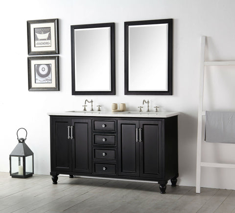 Image of 60" WOOD SINK VANITY WITH QUARTZ TOP-NO FAUCET IN ESPRESSO WH7560-E