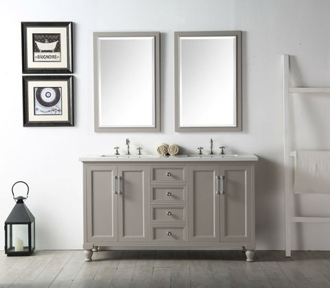 Image of 60" WOOD SINK VANITY WITH QUARTZ TOP-NO FAUCET IN WARM GREY WH7560-WG