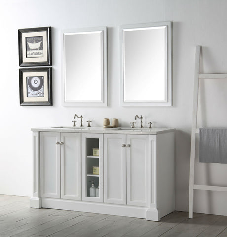 Image of 60" WOOD SINK VANITY WITH QUARTZ TOP-NO FAUCET IN WHITE WH7360-W