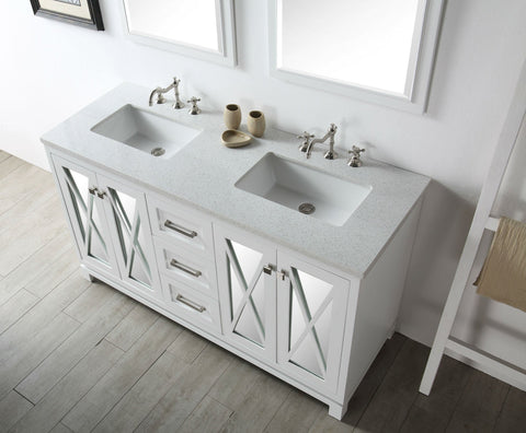 Image of 60" WOOD SINK VANITY WITH QUARTZ TOP-NO FAUCET IN WHITE WH7460-W