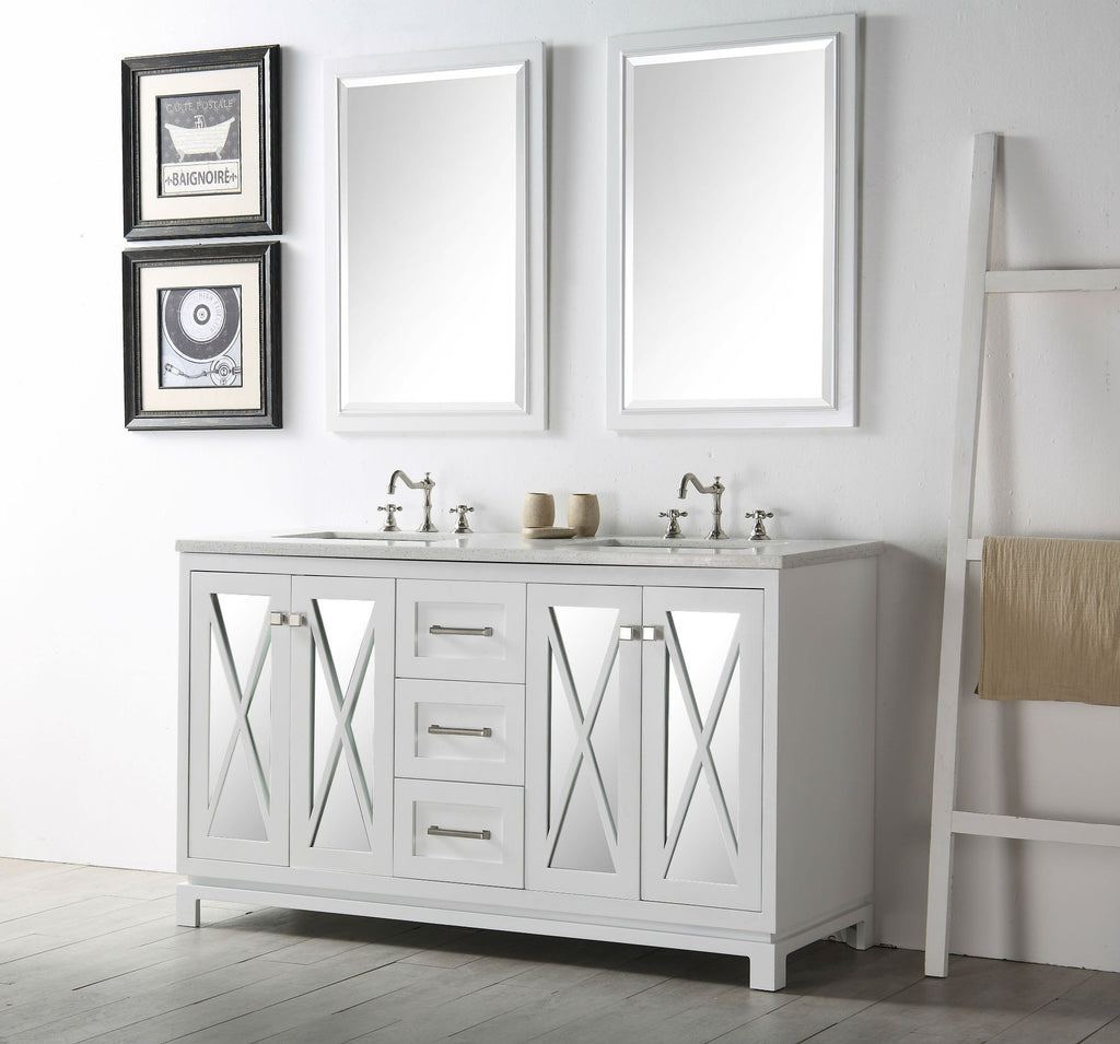 60" WOOD SINK VANITY WITH QUARTZ TOP-NO FAUCET IN WHITE WH7460-W
