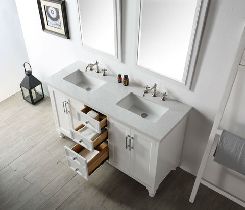 Image of 60" WOOD SINK VANITY WITH QUARTZ TOP-NO FAUCET IN WHITE WH7560-W