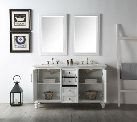 Image of 60" WOOD SINK VANITY WITH QUARTZ TOP-NO FAUCET IN WHITE WH7560-W